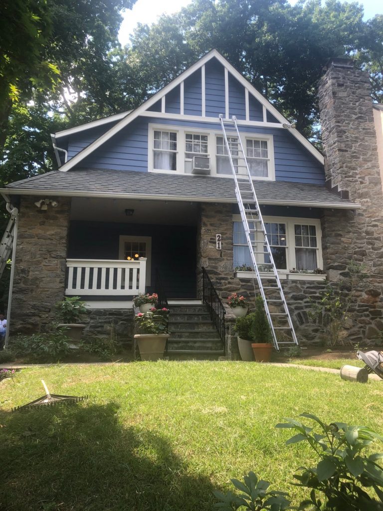 blue house with white trim