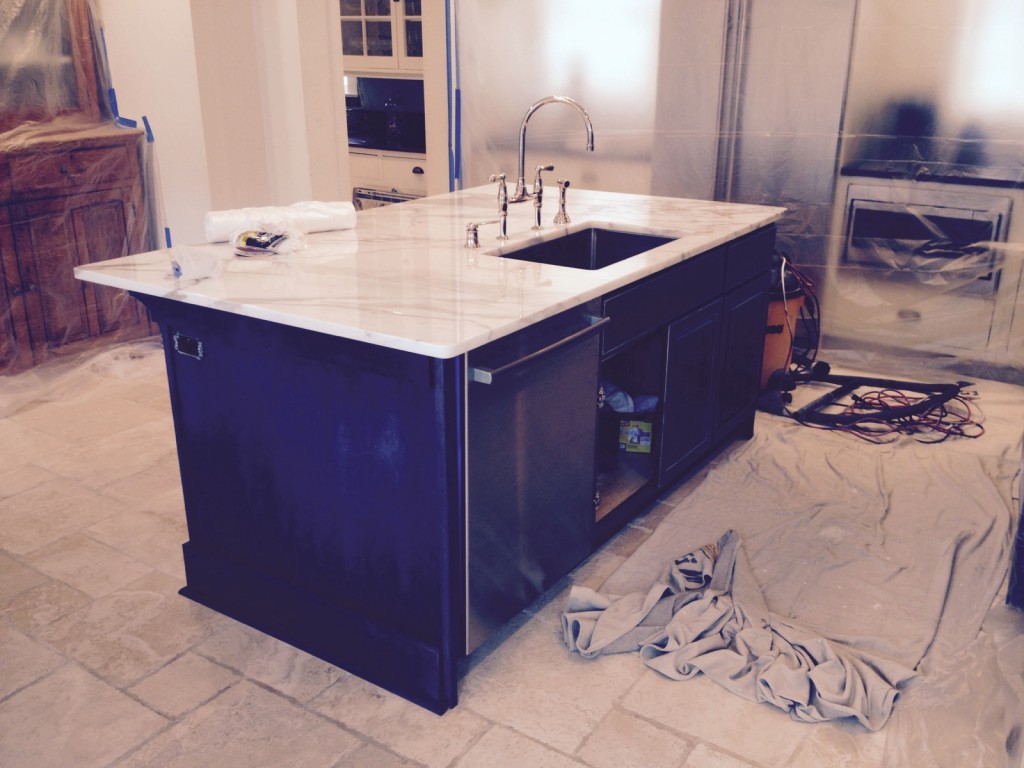 Kitchen island painting in Pelham Manor