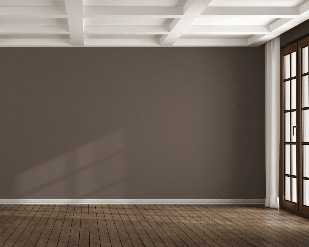 white ceiling and bronze wall with a glass door